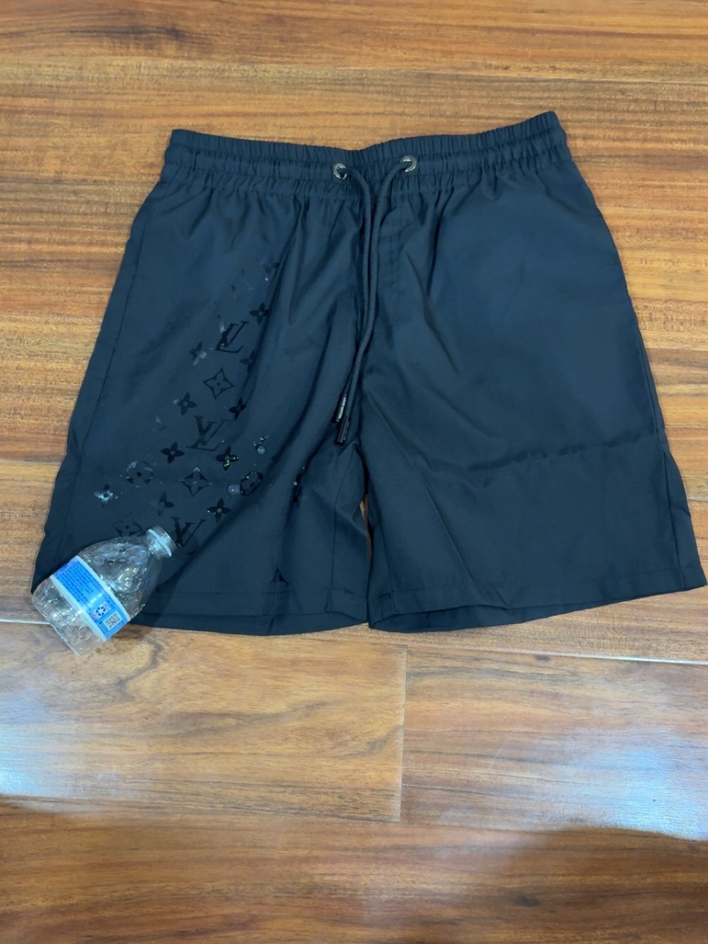 Black Louis Vuitton Logo Swim/Active Shorts with Subtle Monogram